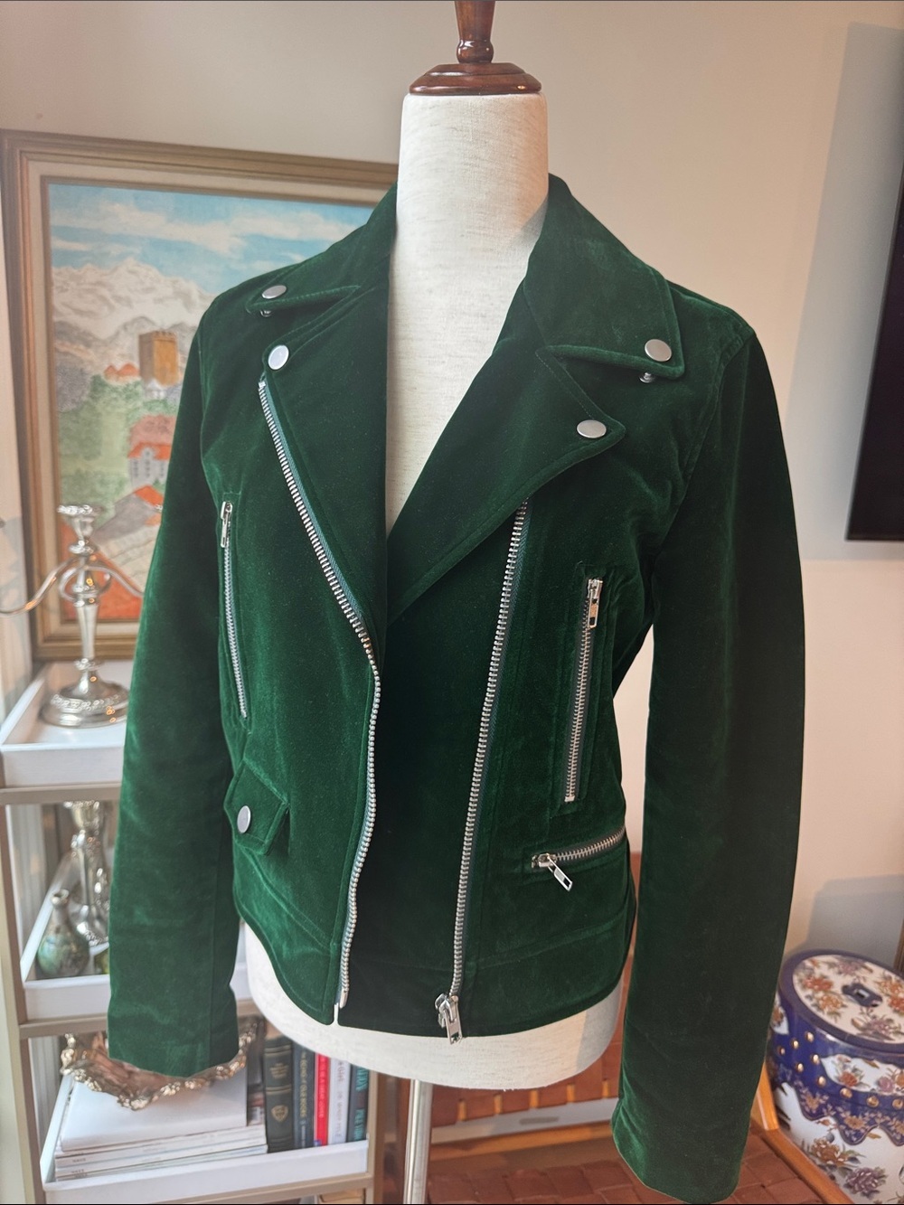 Lulu's Emerald Green Velvet Moto Jacket